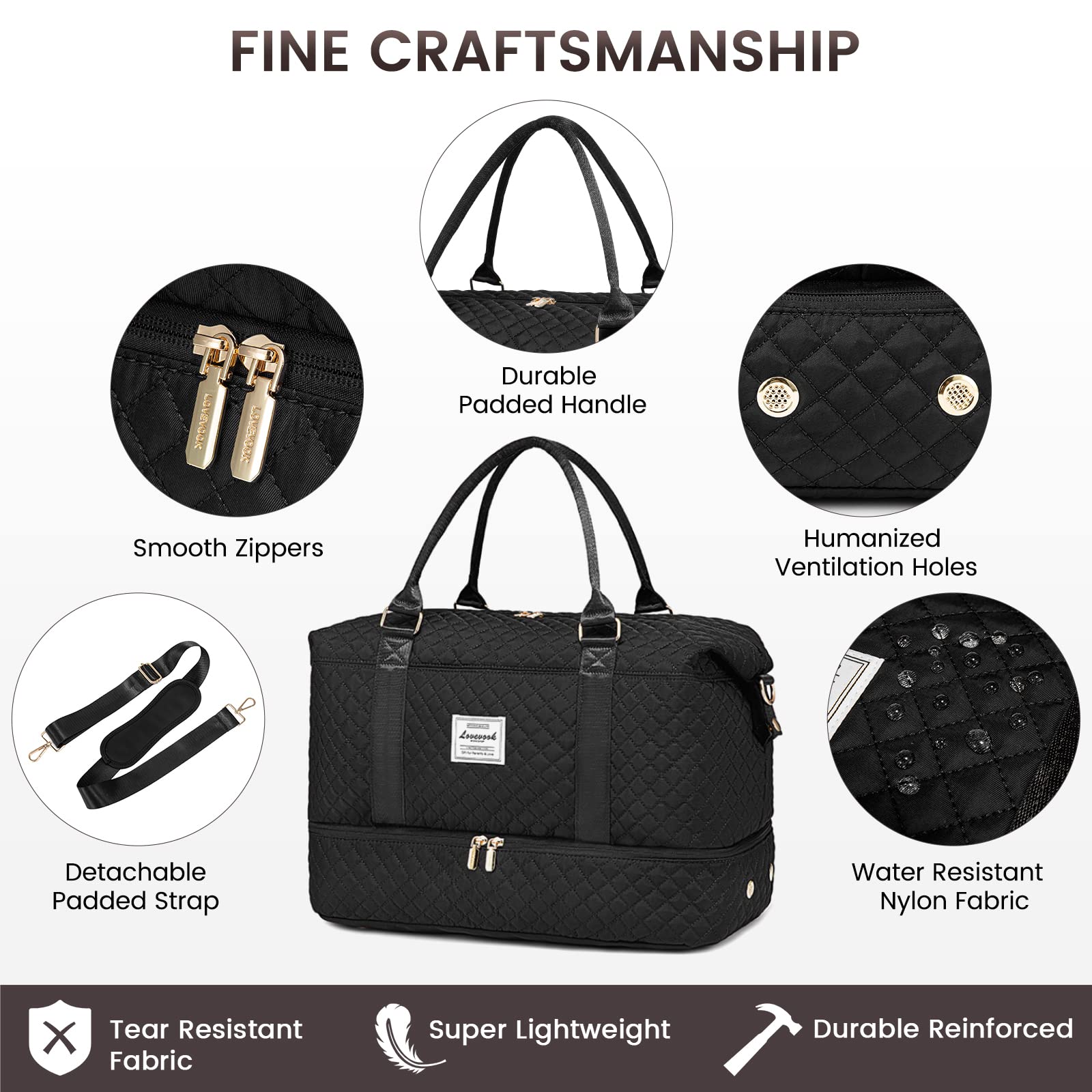 LOVEVOOK Travel Duffle Bag, Weekender Bags for Women with Shoe Compartment, Carry on Overnight Bag