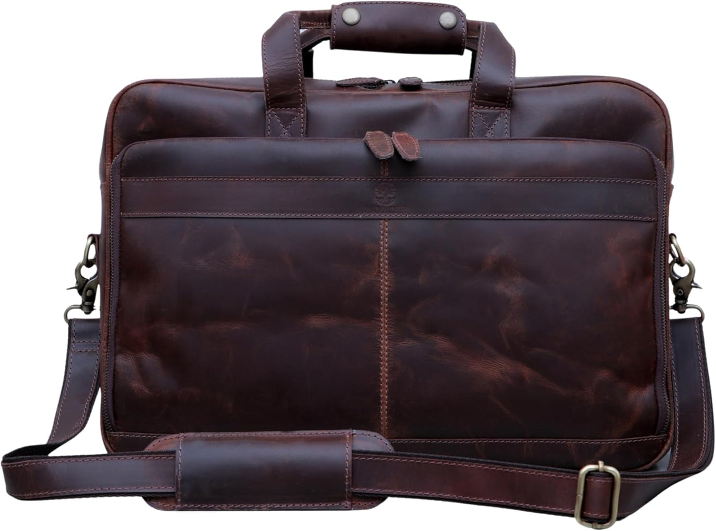 Handmade Full-Grain Leather Briefcase for Men & Women–17" Laptop Bag with Computer Compartment Office Satchel Bag