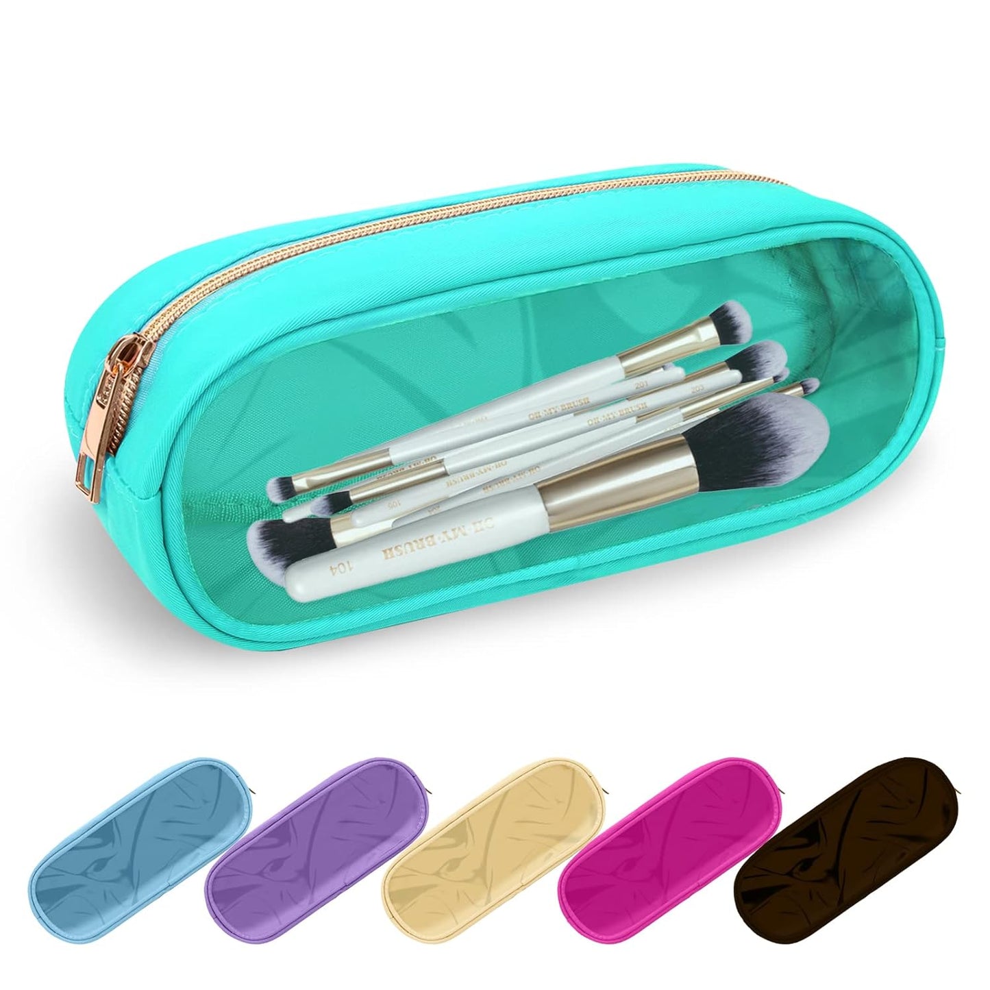 Clear Small Pencil Pouch Makeup Bag for Purse,Nylon&PVC Pencil Case Waterproof Makeup Brush Holder