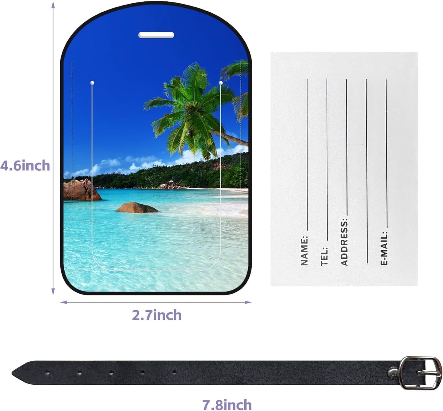 2 Pack Luggage Tags Island's Beach PU Leather Baggage Handbag Suitcase Tags with Secure Strap Privacy Cover ID Labels,Business Travel Baggage Tag Identifier