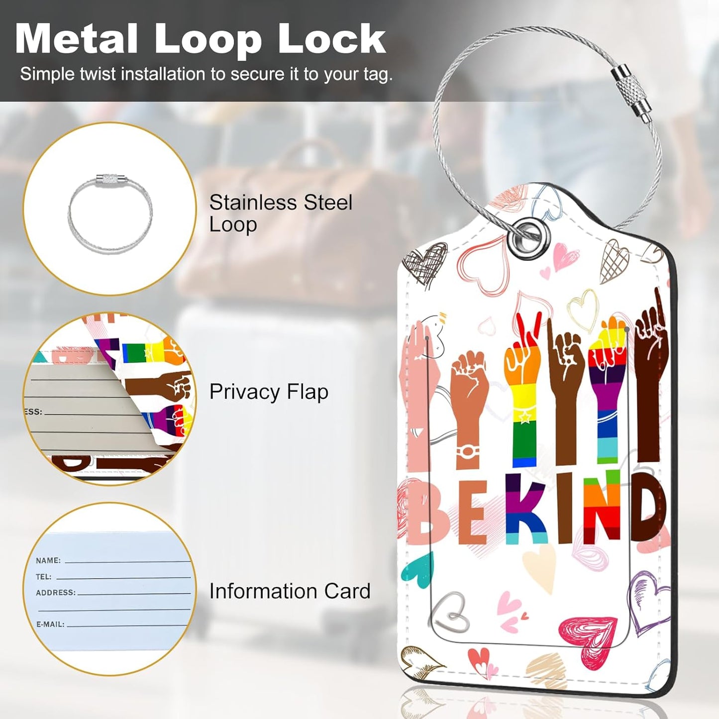 2Pack Luggage Tags for Suitcases, Cute Unique Pu Leather Cruise Luggage Tag with Privacy Cover ID Label Address Card and Metal Ring Suitable for Women Men Kids Travel Bag Finger