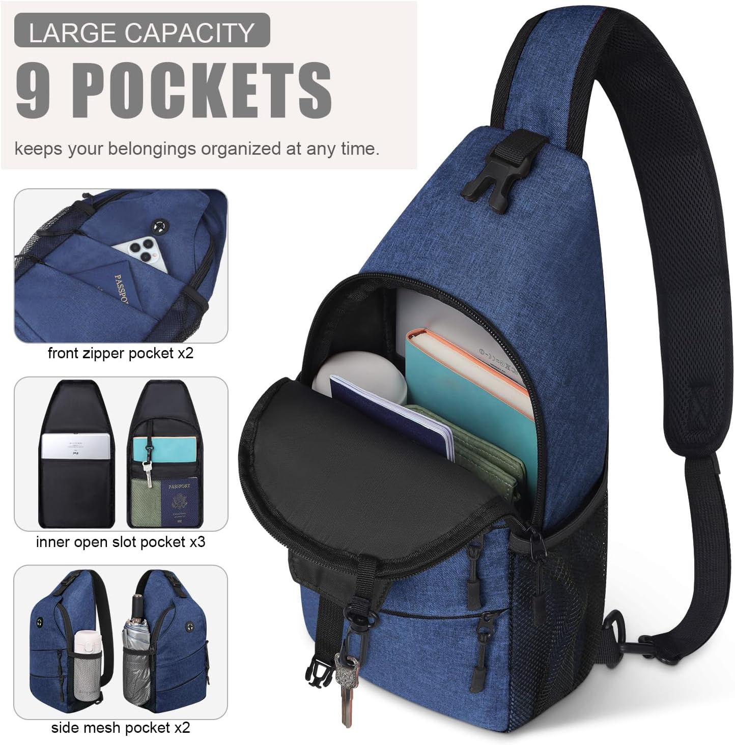 Crossbody Bags for Women Men Trendy Sling Bag Backpack Casual Chest Bag with Convertible Shoulder