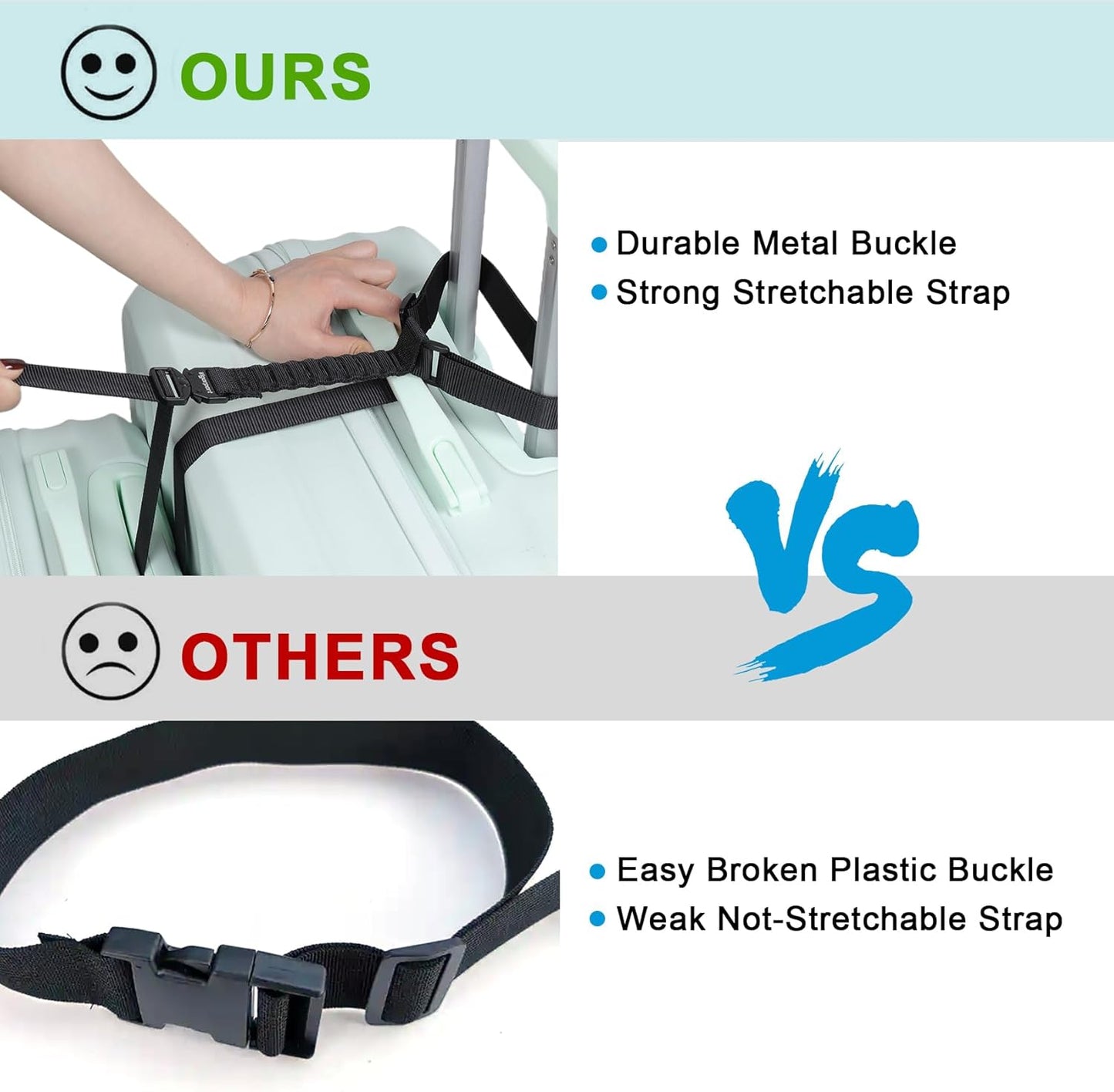 Vigorport Luggage Straps, Metal Luggage Connector Straps for Suitcases, Stretchable Add a Bag Adjustable Accessories Travel Belts (Black, Normal)