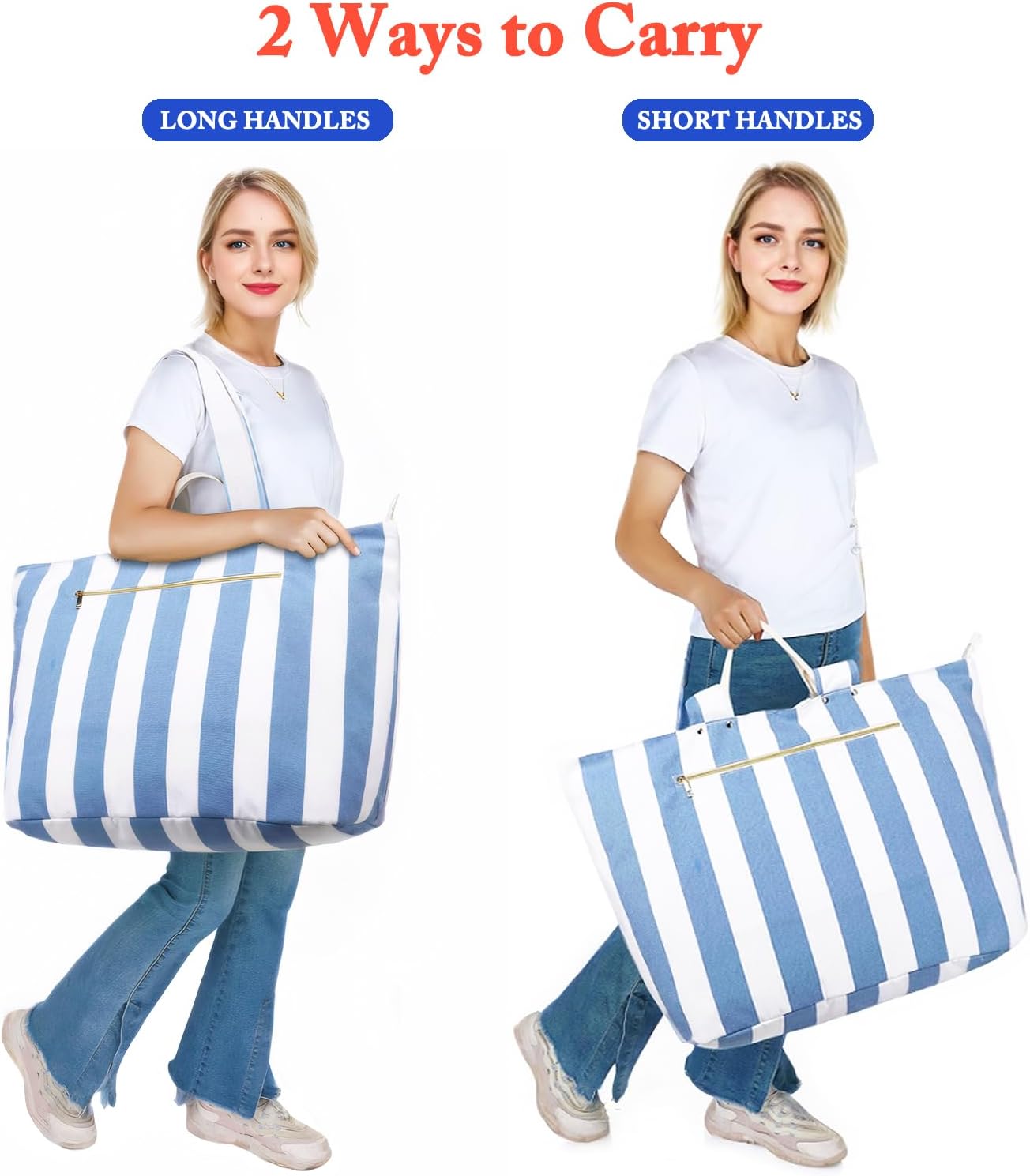 Large Beach Bag for Women, Waterproof Travel Tote Bag with Lunch/Wet Pocket for Weekender, Sandproof, Zipper Closure