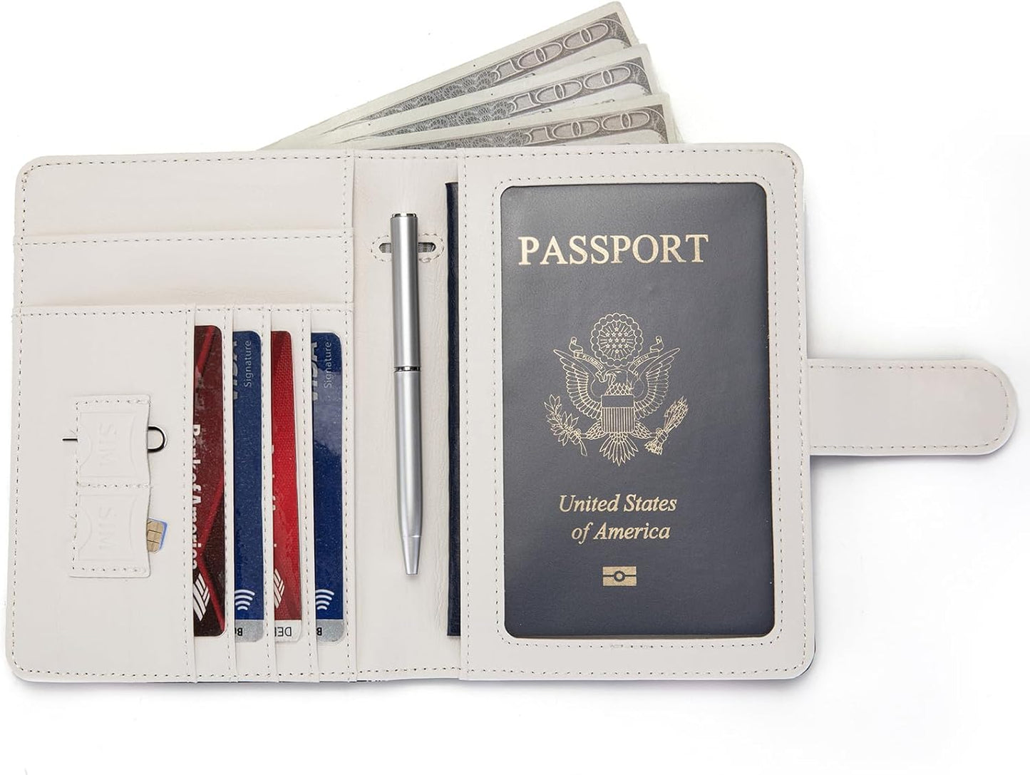 Passport Holder for Travel Essentials, RFID Blocking Passport Wallet Cover with Magnetic Closure, Passport Book Holders for Women and Men (Pink Bow)