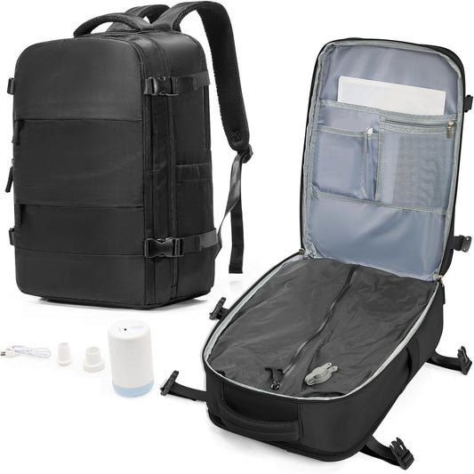 Vacuum Backpack Travel with Pump,Personal Item Carry on Vacpack Backpacks Flight Approved 18x14x8 inches for Men,Mochila compresion al vacio,Black