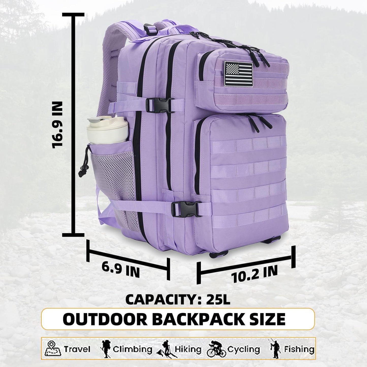 25L Tactical Backpack for Men and Women Military Backpack Army Assault Pack Molle Backpack Small Bug Out Bag Travel Rucksack Daypack (Light Purple)