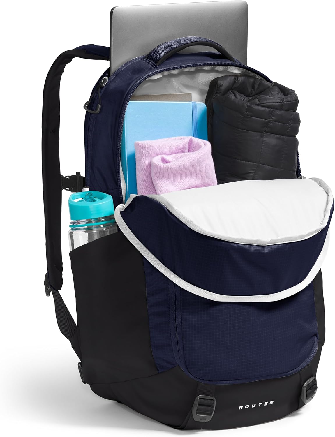 The North Face Router Everyday Laptop Backpack | Daypack with Water Repellent Finish, 17" Laptop Sleeve, Reflective Details, TNF Navy/TNF Black-NPF, One Size