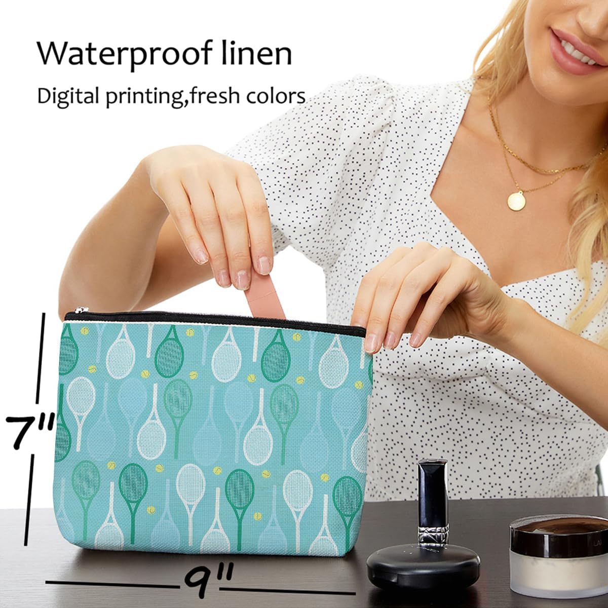 4 PCs Inspirational Makeup Bag, Tennis Accessories Cosmetic Toiletry Bag, Player Graduation Birthday Gifts for Women Girls Tennis Lovers Sister Bridesmaid