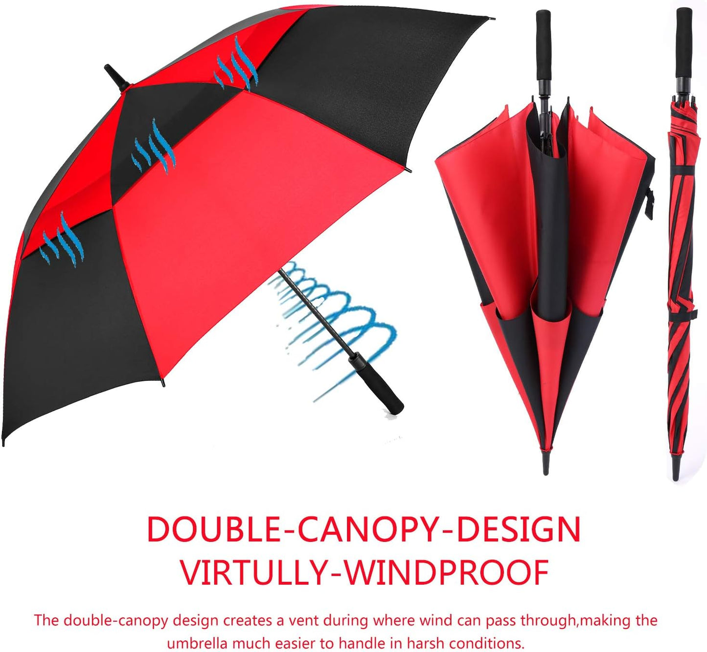 MRTLLOA Extra Large Golf Umbrella, 54/62/68/72 Inch Automatic Open, Oversize Double Canopy Vented Windproof Waterproof Sports Umbrellas for Rain