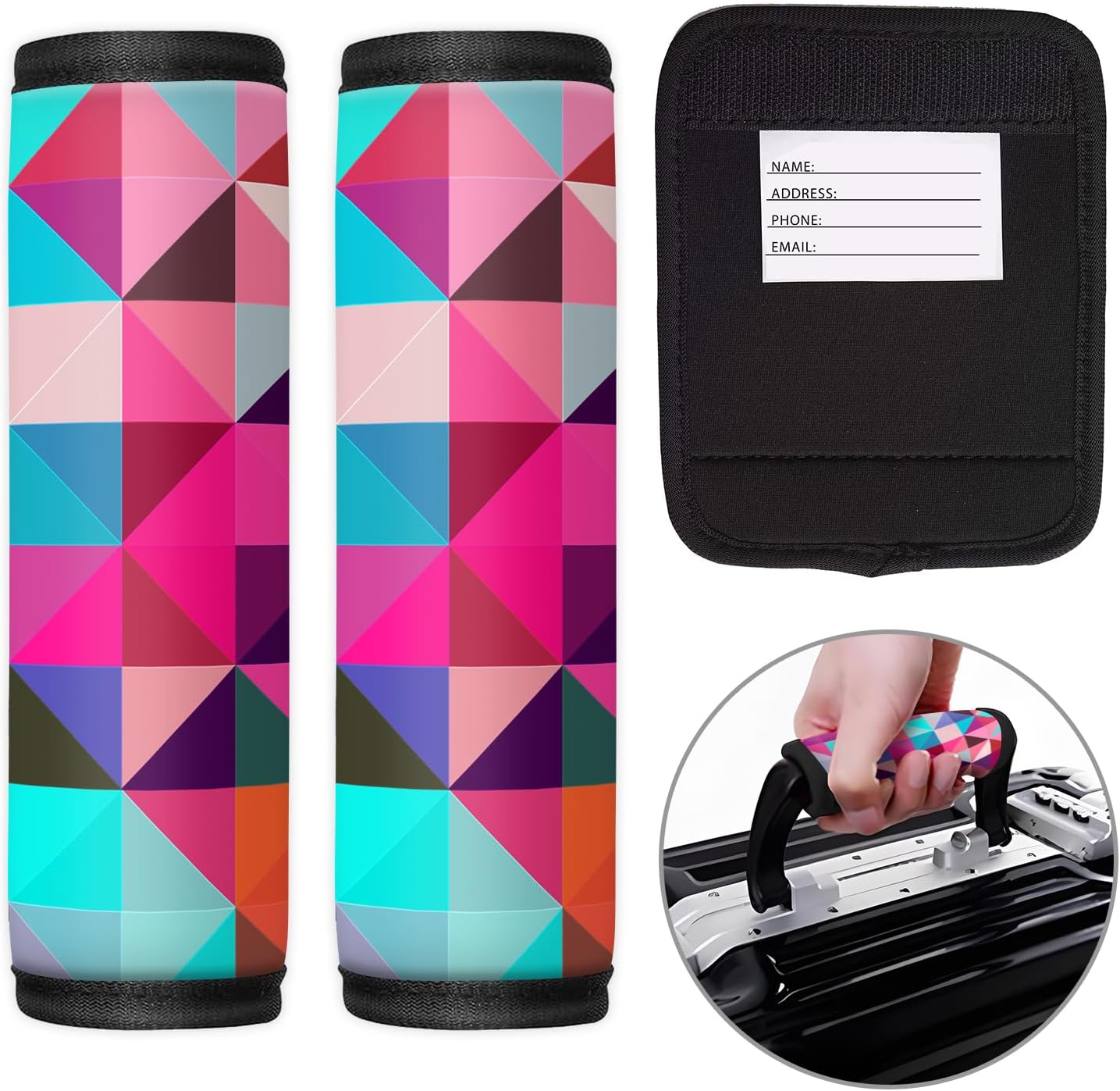 2 Pack Luggage Handle Wrap Travel Tags - Set of Luggage Tags for Suitcases, Identifiers, Marker, and Handle Covers - Cruise Accessories and Travel Gifts（Colorful Abstract