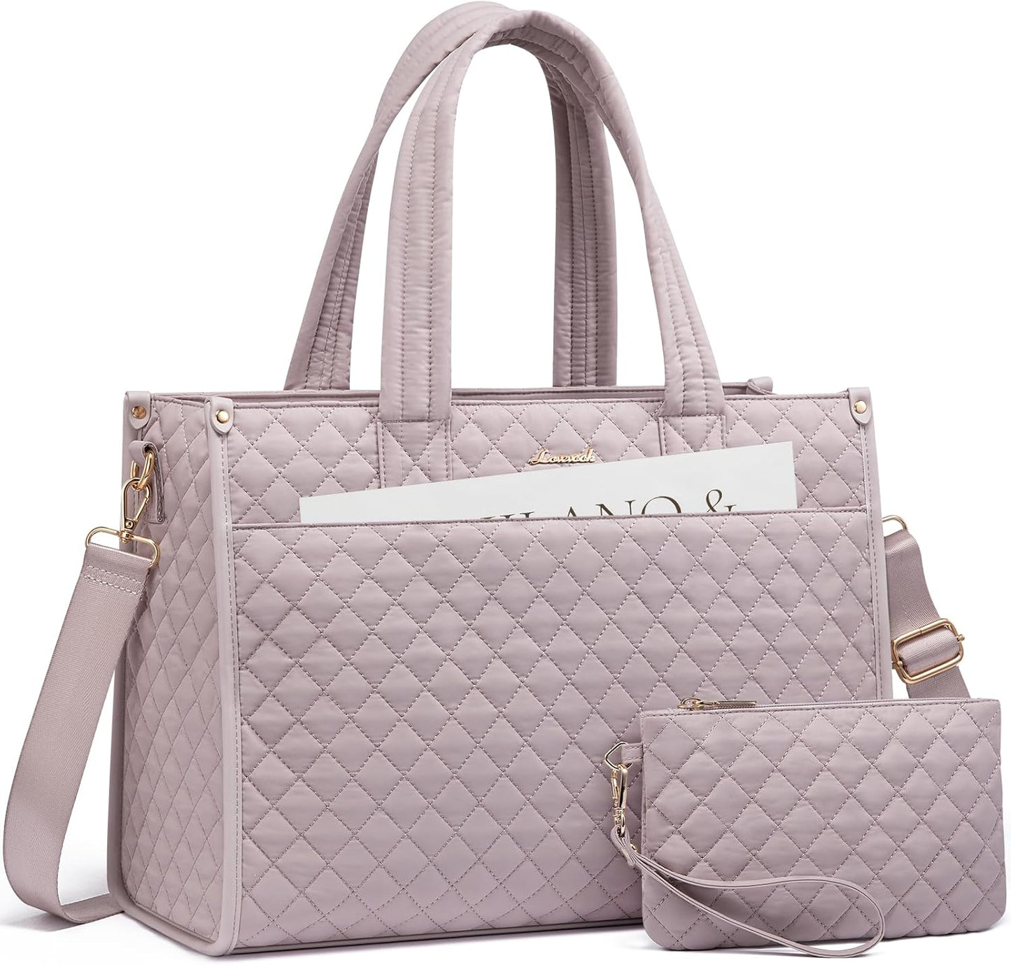 LOVEVOOK Laptop Tote Bag for Women,Canvas Work Tote Bag for Women with Clutch Purse,15.6 Inch Computer Briefcase Bag,Professional Teacher Business Office Bag,Lightweight Shoulder Travel