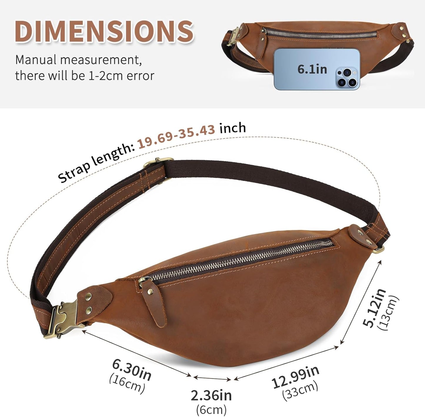 BAIGIO Leather Fanny Pack for Men & Women Belt Bag Vintage Waist Bag Bum Bag Fashion Crossbody Waist Pack Sling Bag for Travel