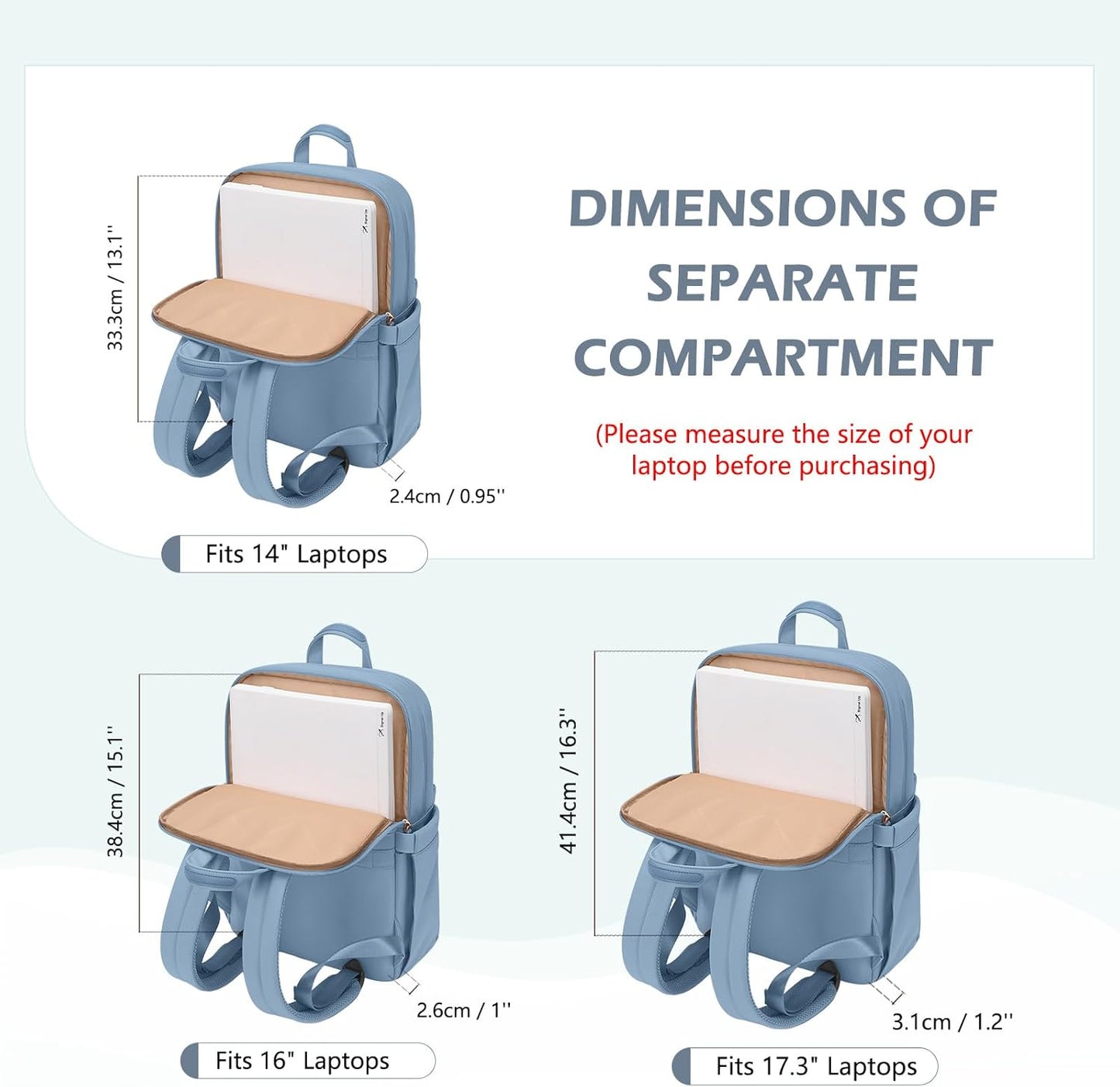 Slim Laptop Backpack for Women, Lightweight Business Backpack for Women Computer Bag Purse for Commuting, Fit 14Inch, Lake Blue