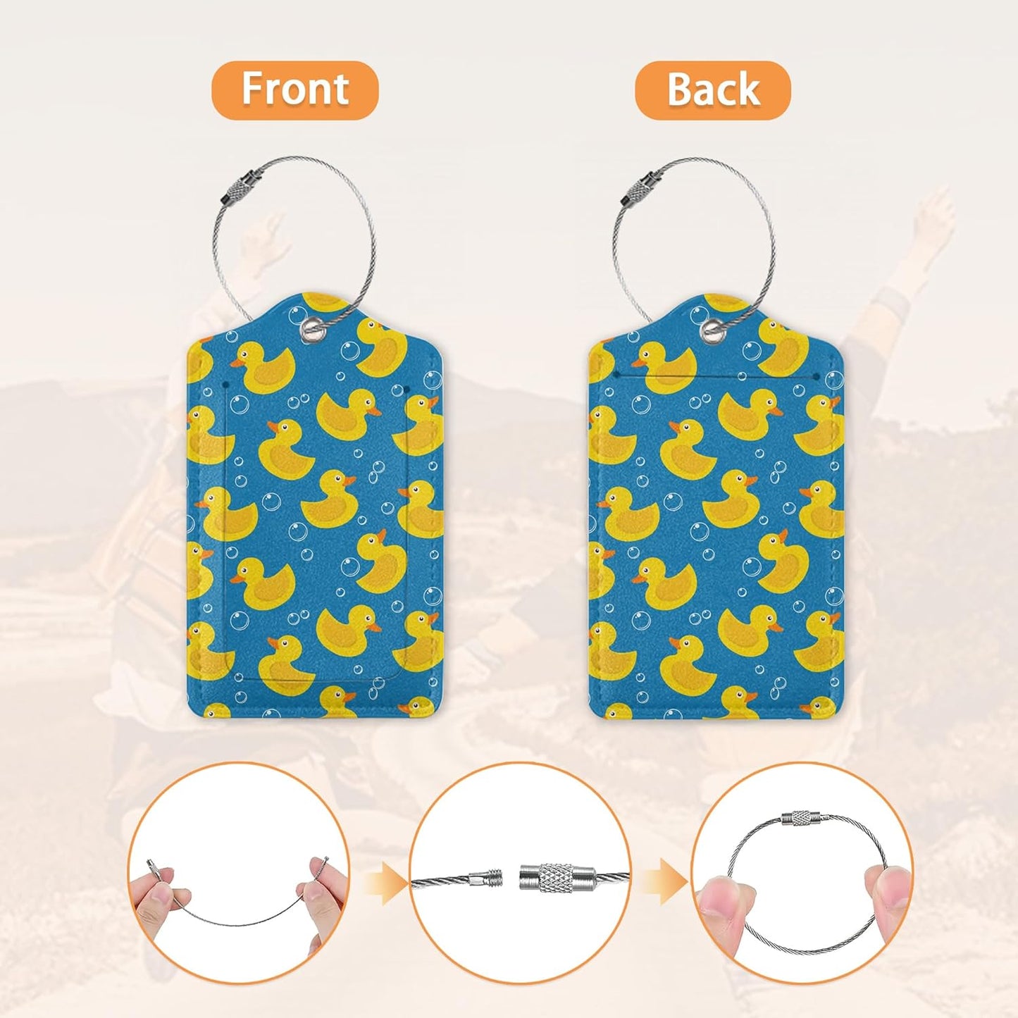 Cute Yellow Ducks Luggage Tags for Suitcase,Luggage Tag with Stainless Steel Loop Privacy Cover Id Label Travel Bag Luggage Identifiers for Women Men Travel,Set of 2