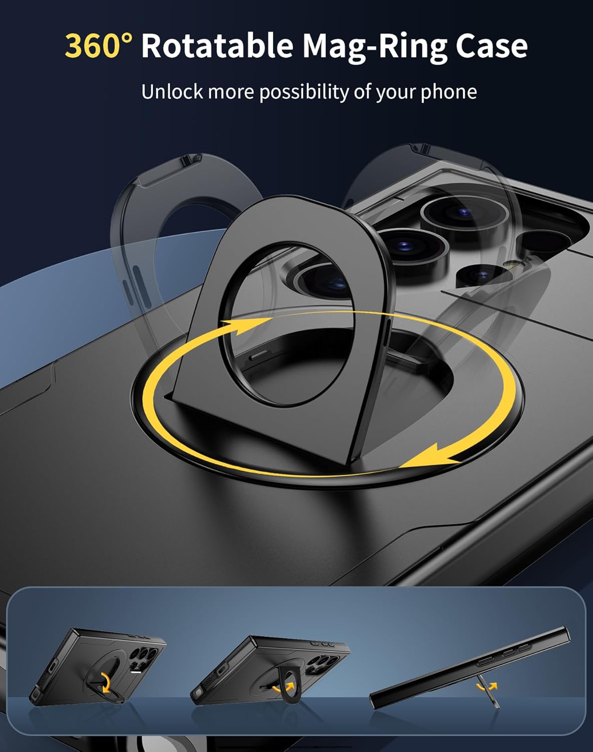 for Samsung Galaxy S25 Ultra Case Magnetic Compatible with MagSafe Wireless Charging,with 1 Screen Protector,Built-in 360° Kickstand Ring Anti-Scratch Shockproof Heavy Duty Protection Black
