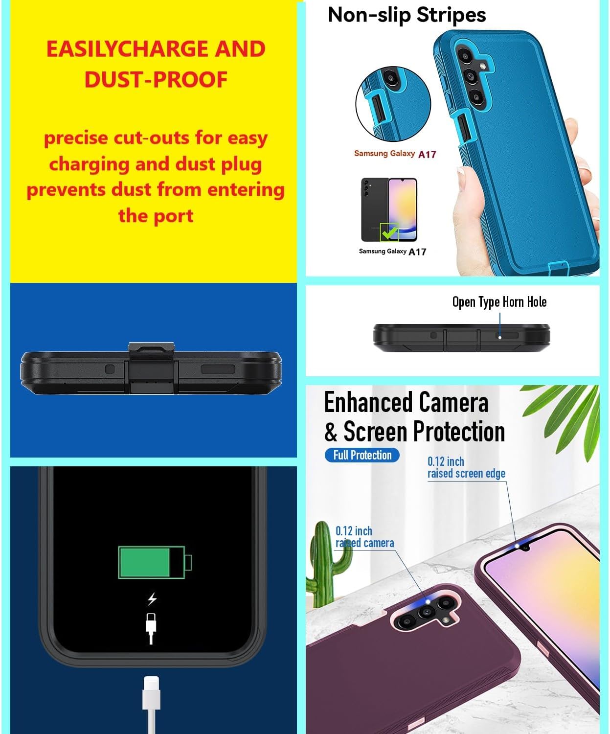 for Samsung Galaxy A17 5G case,A16 5G Heavy Duty case,with A Tempered Glass Screen Protector, [Military Grade Protective ] [Shockproof] [Dropproof] [Dust-Proof] (with Belt Clip-Teal/White)