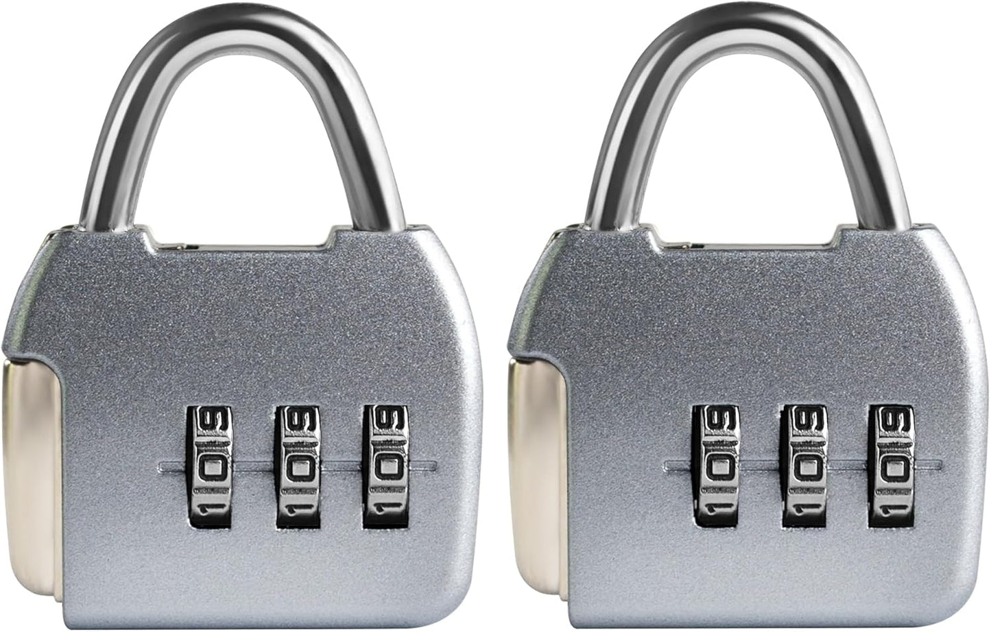 Small Luggage Locks, 3 Digit Combination Lock, Travel Safe Padlock with Code, Combo Small Lock for Suitcase, Tool Box, Backpack Zipper, Diary, Mini Locker (Silver+Silver, 2-Pack)