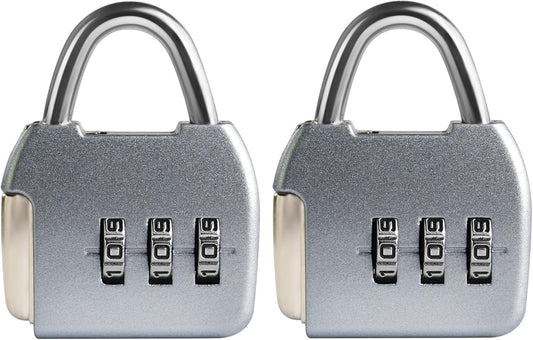 Small Luggage Locks, 3 Digit Combination Lock, Travel Safe Padlock with Code, Combo Small Lock for Suitcase, Tool Box, Backpack Zipper, Diary, Mini Locker (Silver+Silver, 2-Pack)