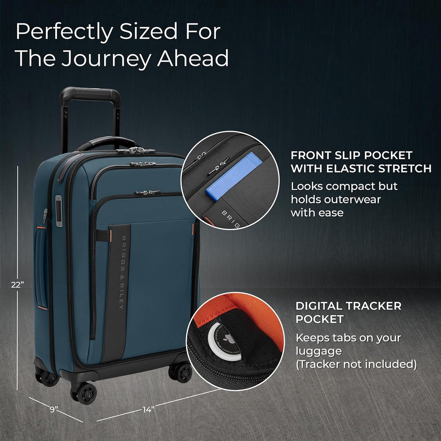 Briggs & Riley Domestic 22" Carry On Expandable Spinner - Luggage for Travel, Suitcases with Wheels, Softside Rolling Bag for Men & Women - ZDX Collection, Ocean