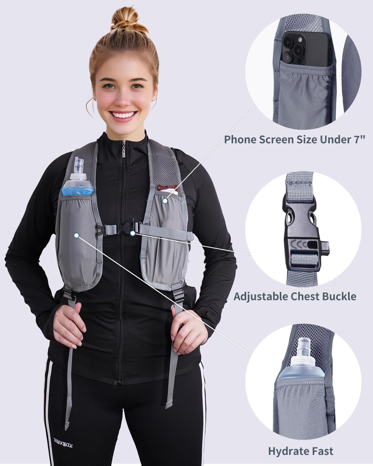 Blue Quartz 15L Hiking Backpack with Chest Pockets for Phone, Ultralight Hiking Daypack with Sternum Straps, Lightweight Foldable Packable Back Pack for Women Men(patent pending)