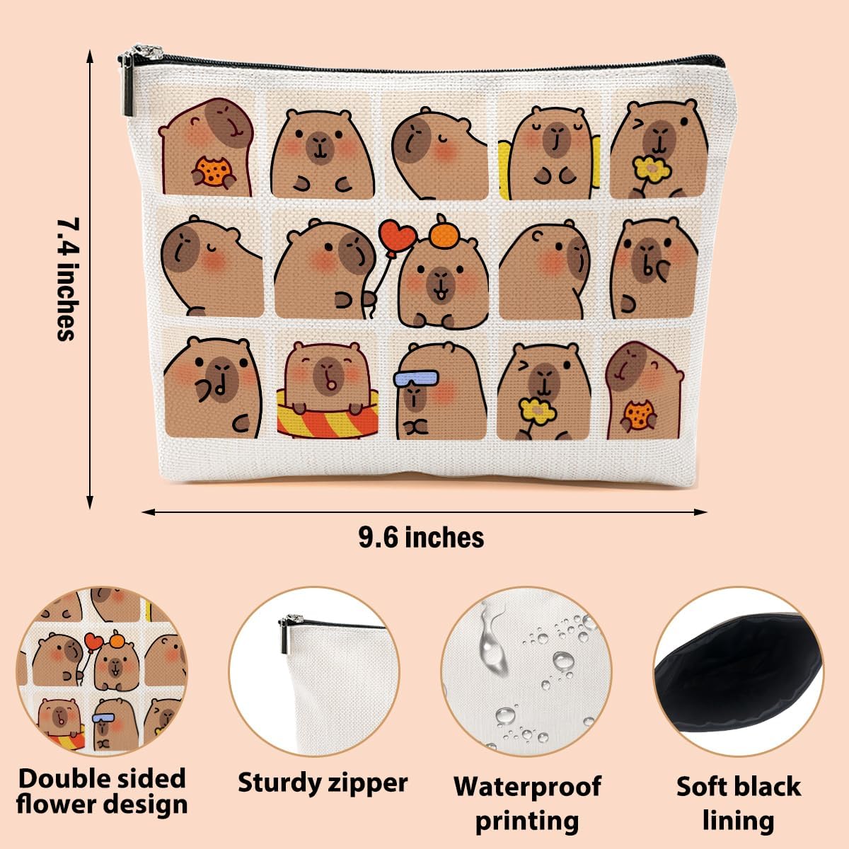 Cute Capybara Makeup Bag, Capybara Gifts for Women, Capybara Lovers Cosmetic Bag Travel Organizer Bags Makeup Pouch, Capybara Stuff Animal Lovers Gifts for Girls Nurse Christmas birthday Gifts