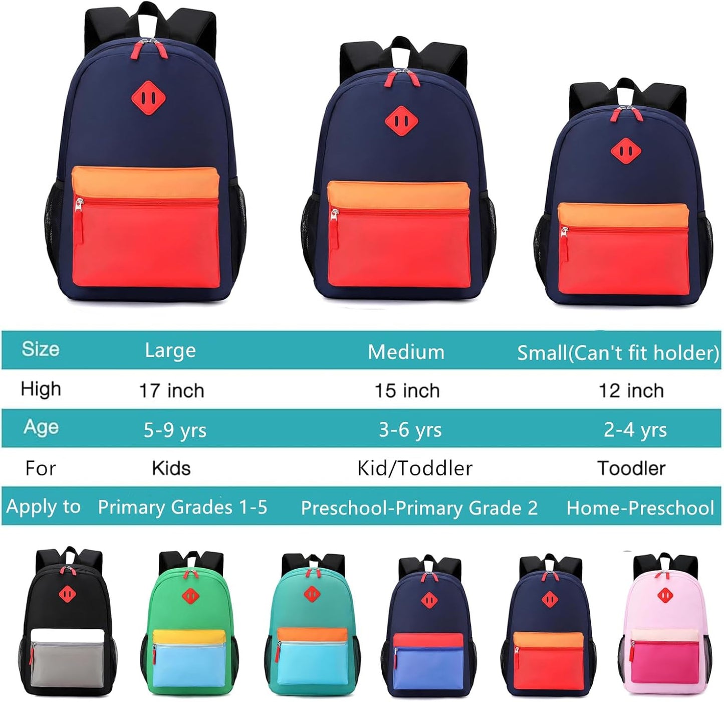 Preschool Backpack Kindergarten Toddler School Backpacks 2-4 Years for Boys and Girls with Chest Buckle (Navy Red, Small-12 H(not Fit Folder))