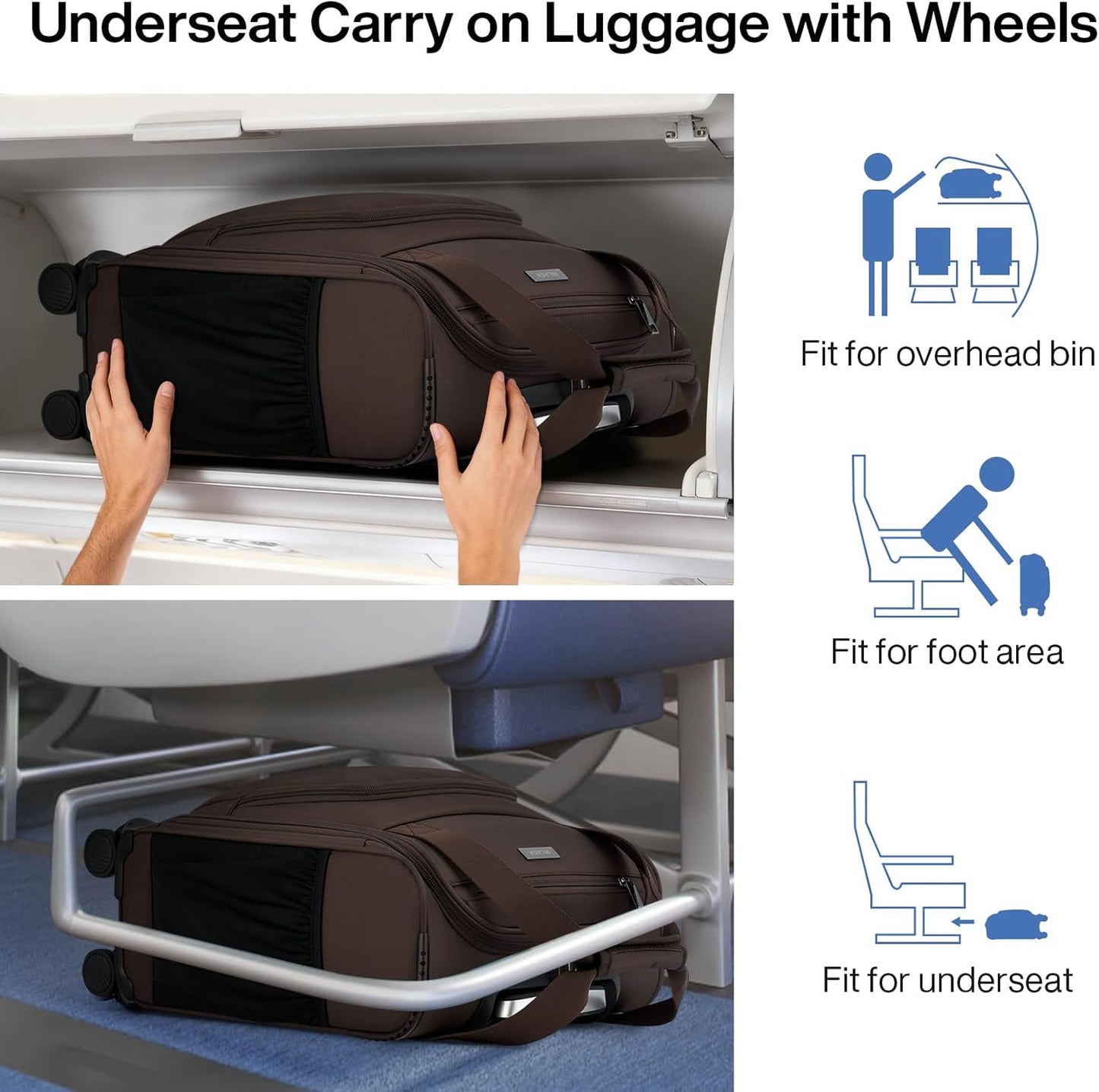 MILADA Carry On Luggage Airline Approved 16 Inch Underseat Small Suitcases with Wheels Softside Travel Luggage Personal Item Overnight Bag Business Mini Suitcase for Women and Men, Coffee