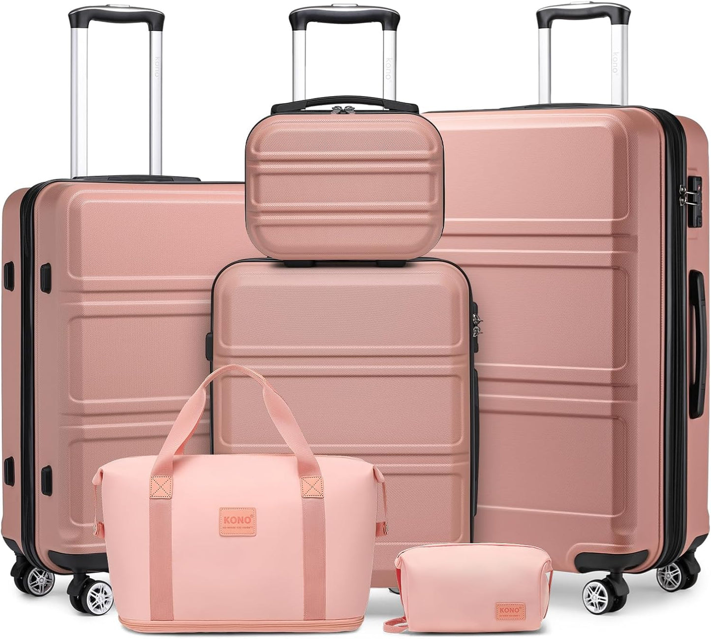 Kono Luggage Sets 3 Piece Set Hardshell Lightweight 12in 20in 24in 28in Carry On Suitcase with Spinner Wheels TSA Lock (Rose Gold,6 piece set)