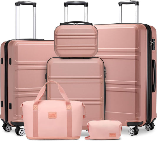 Kono Luggage Sets 3 Piece Set Hardshell Lightweight 12in 20in 24in 28in Carry On Suitcase with Spinner Wheels TSA Lock (Rose Gold,6 piece set)