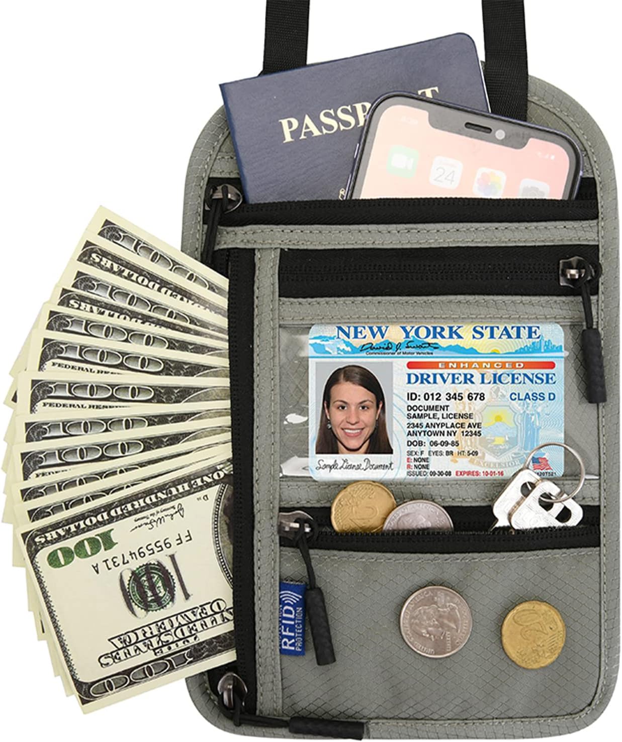 Surblue RFID Blocking Neck Wallet Travel Passport Holder Neck Pouch Vaccination Card Holder for