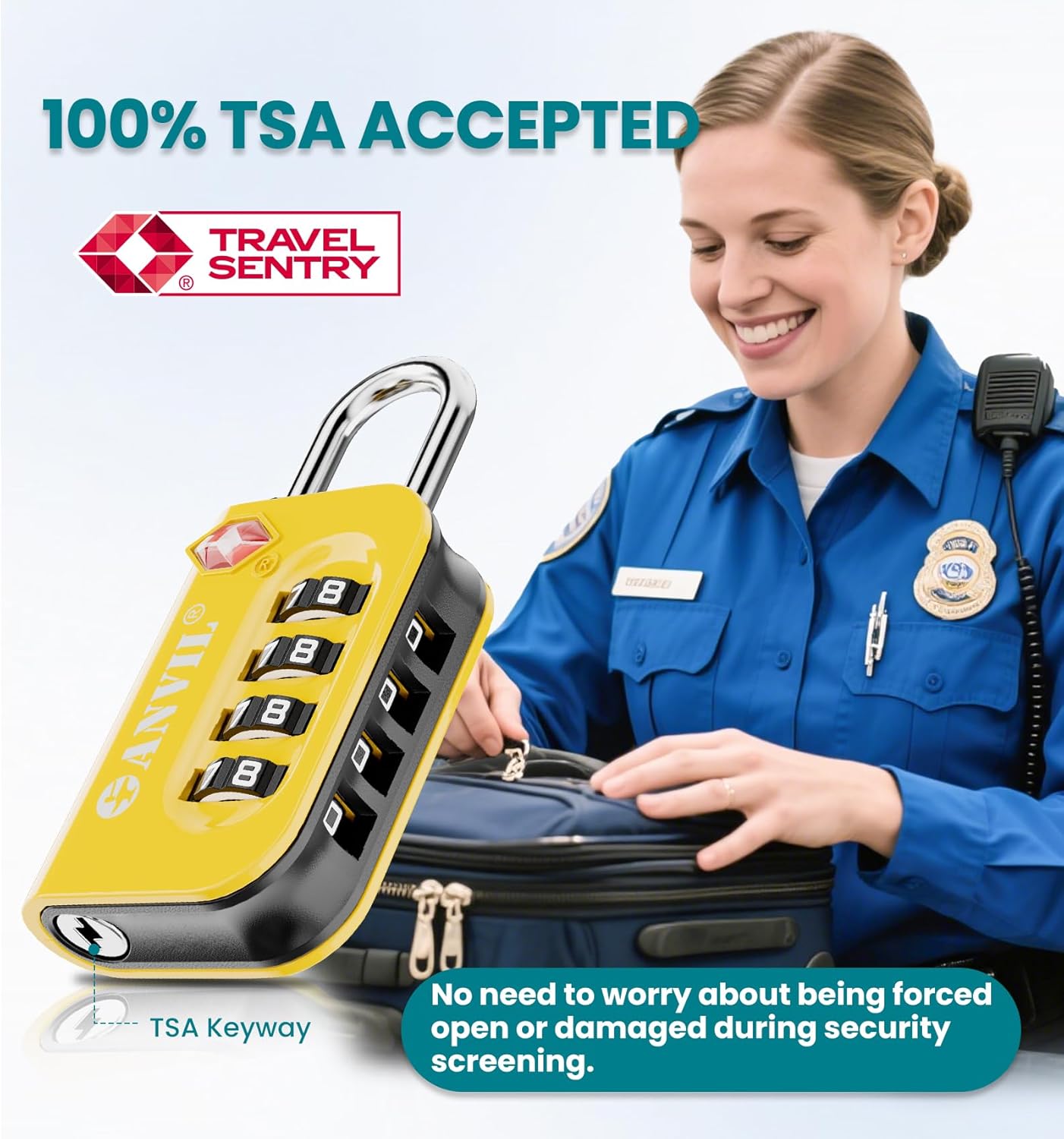 ANVIL TSA Approved Luggage Lock - 4 Digit Combination, 10,000 Combinations, Easy-Read Password