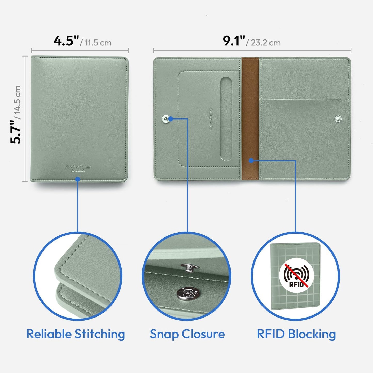 carrotez Family Travel Document Organizer – Premium RFID Blocking Leather Passport Holder & Wallet for 2 Passports, Cards, Boarding Passes & Travel Essentials – Mint Grey