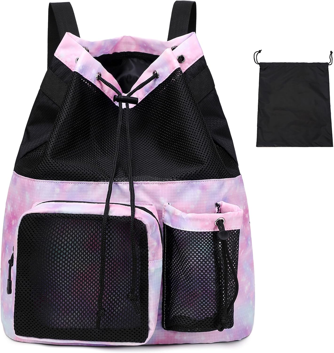 Lohol Large Mesh Drawstring Backpack with Shoe Bag, Durable Swimming String Sack with Handle for