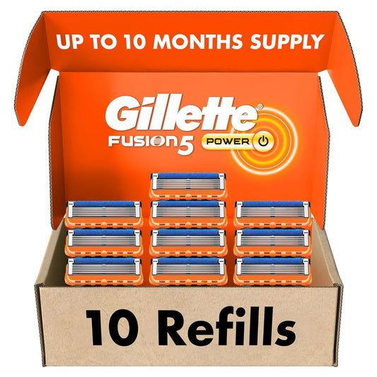 Gillette Fusion5 Power Razor Refills for Men, 10 Razor Cartridges, Larger Lubrication Strip, Precision Trimmer, 5-Blade Razor Blades for Close Shave