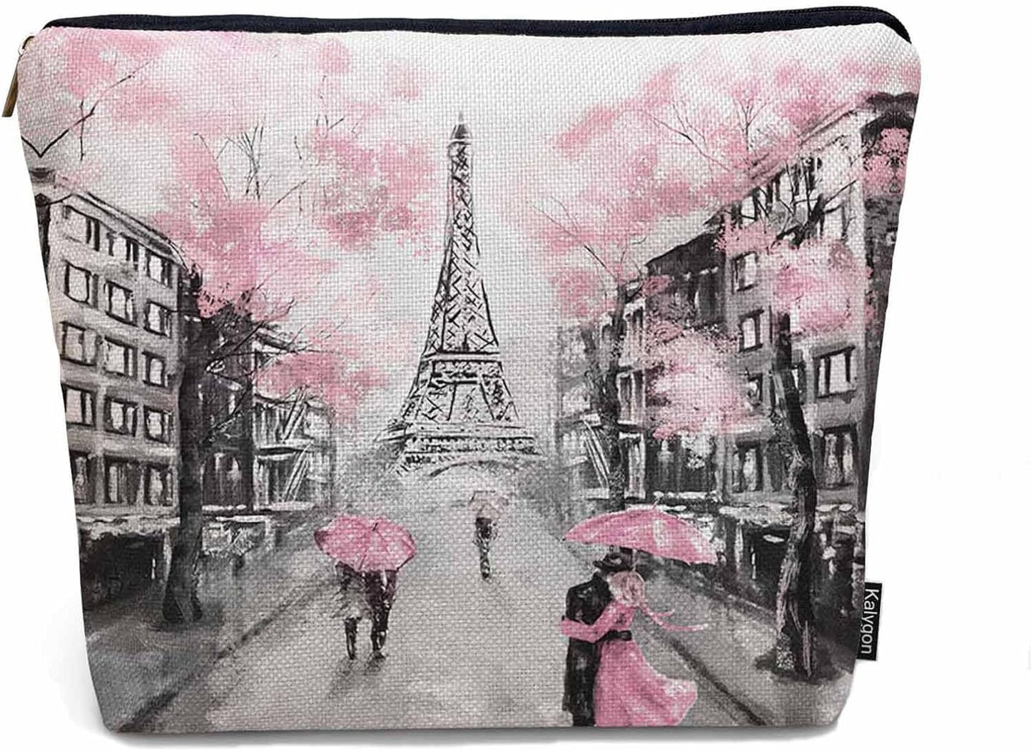 Woman Makeup Bag Paris, France Lovers Couple Eiffel Tower Cherry Pink Makeup Bags Travel Cosmetic Bags Toiletry Makeup Organizer Pencil Pouch Makeup Cosmetic Bag For Owners Lady