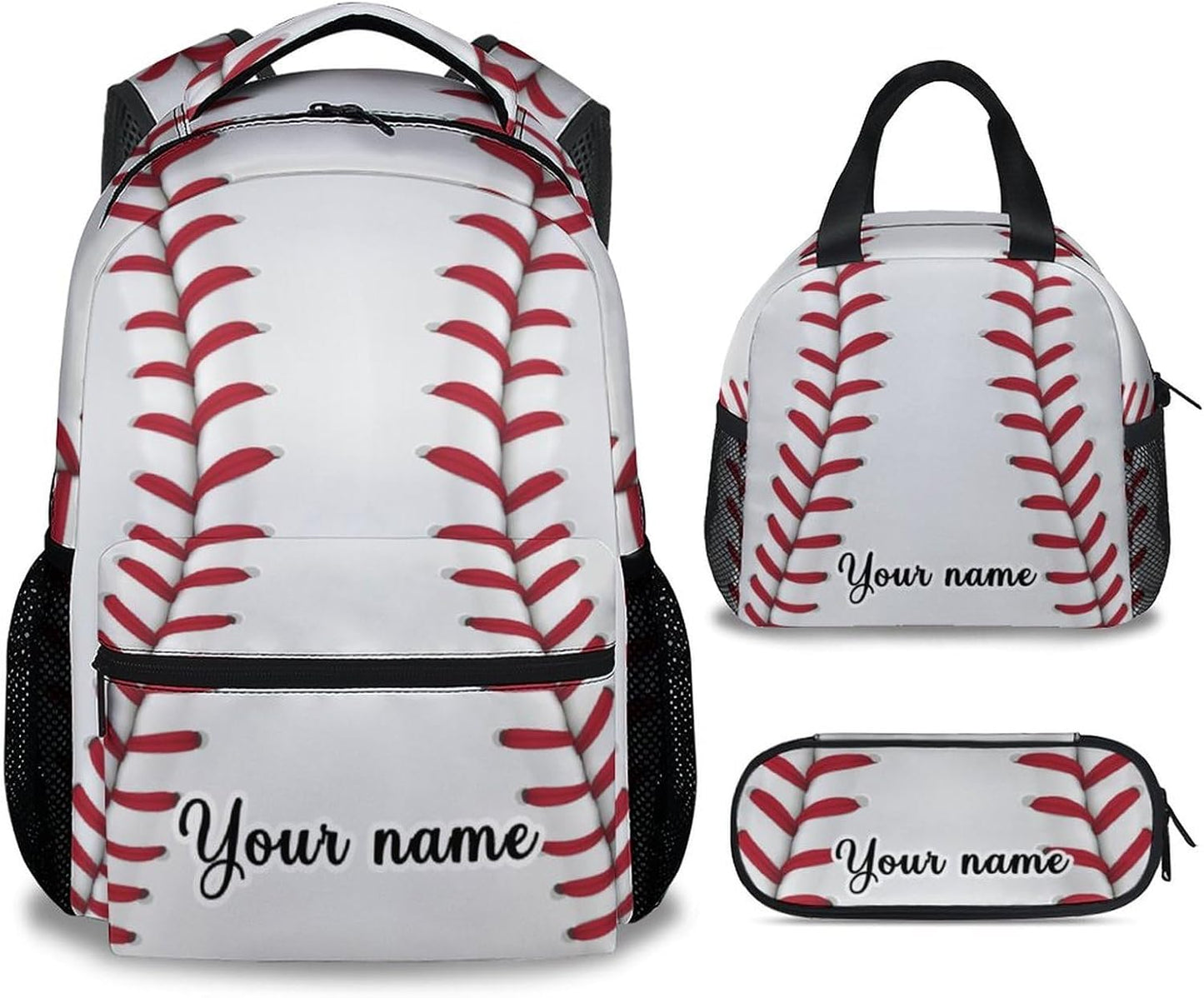 Personalized Baseball Backpack with Lunch Box Set for Boys, 3 in 1 School Backpacks Matching Combo