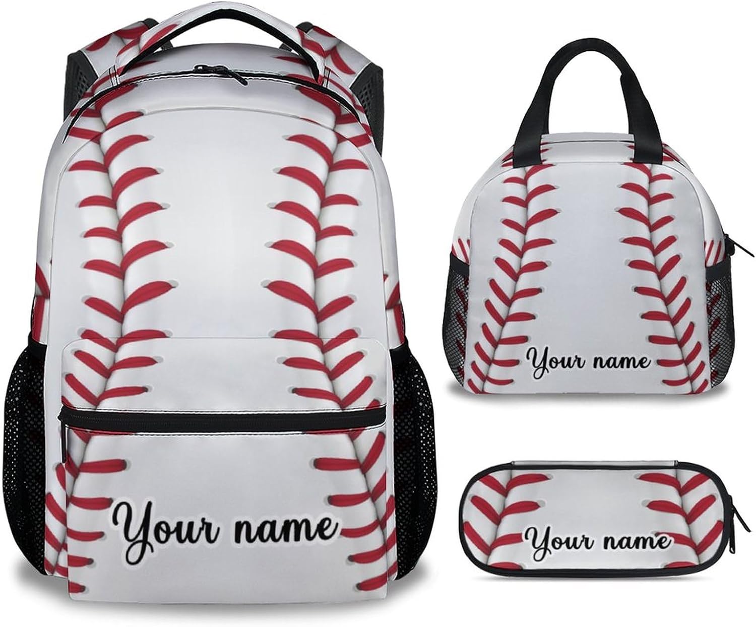 Personalized Baseball Backpack with Lunch Box Set for Boys, 3 in 1 School Backpacks Matching Combo