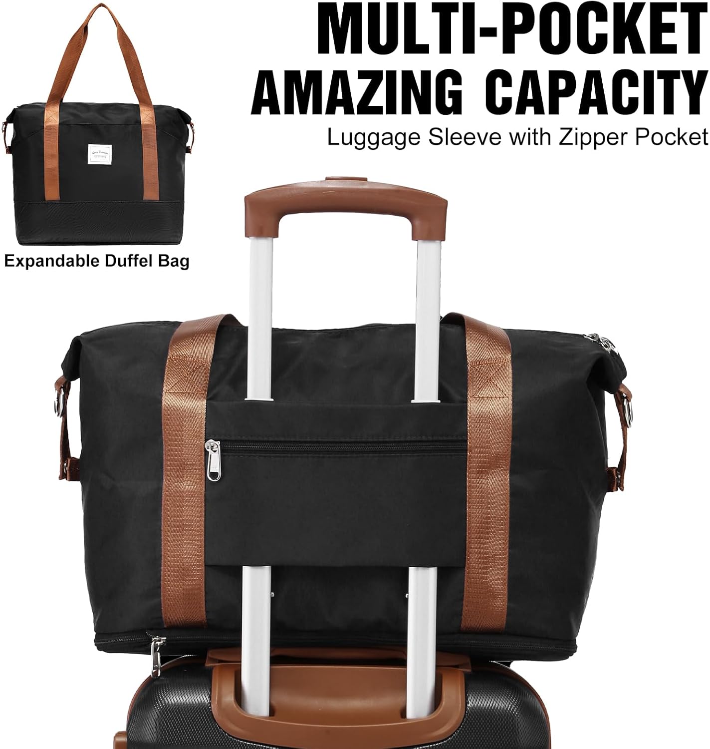LONG VACATION Carry On Luggage Sets 3 Piece 20 Inch Suitcase Set, ABS+PC Hardshell Lightweight Travel Luggage with Spinner Wheels & YKK Zipper TSA Lock (BLACK-BROWN, 20 Inch)