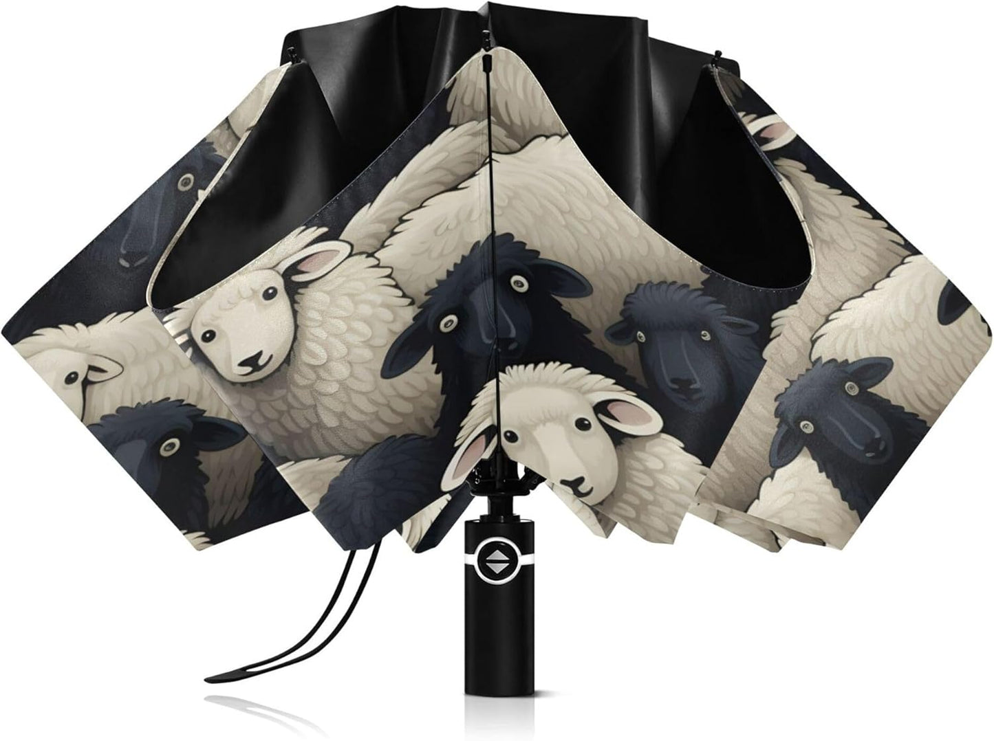 Automatic Folding Umbrella Windproof Strong, UV Protection Compact Black Gothic Moon Spider Webs