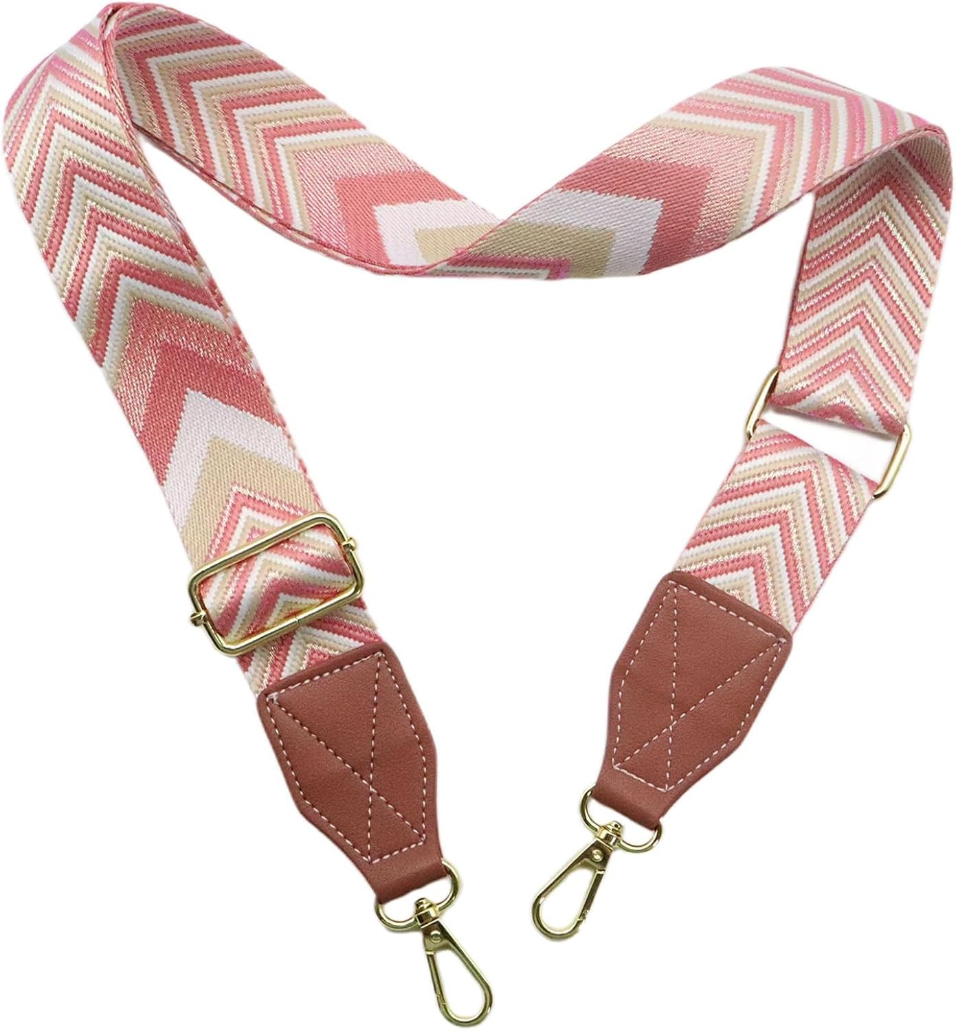 Adjustable Rose Purse Strap with Brown Leather End - 1.5" Wide Handbags, Camera, Guitar, Phone & Crossbody Bag Replacement Shoulder Straps(Gold Hardware)