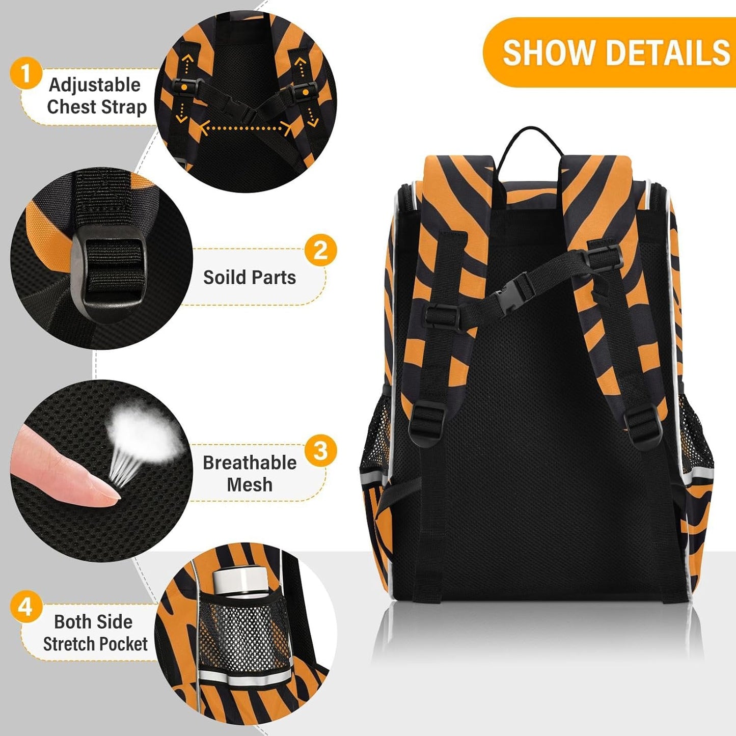 Tigers Print Cute Backpack For Girls Kids Backpack Boys Teen School Bag Bookbag Travel Daypacks