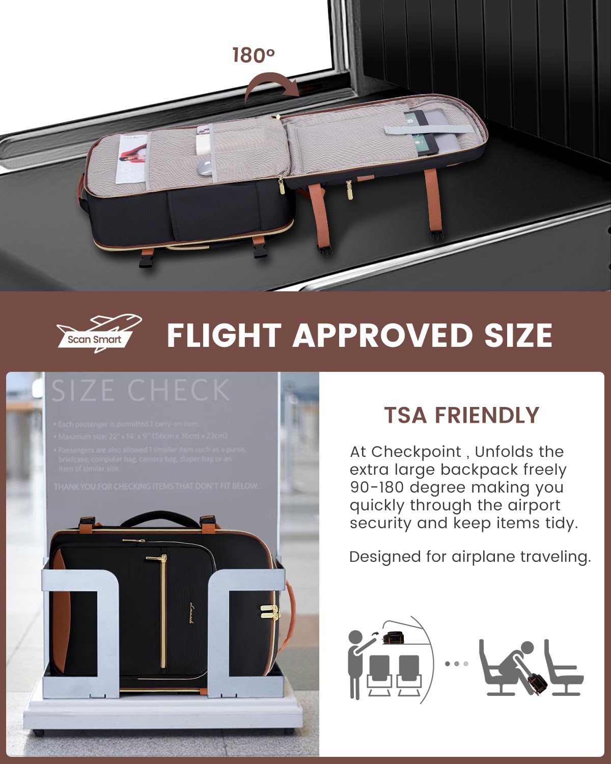 LOVEVOOK 40L Travel Backpack for Women & Men, Airline Approved Carry On Luggage with 3 Packing