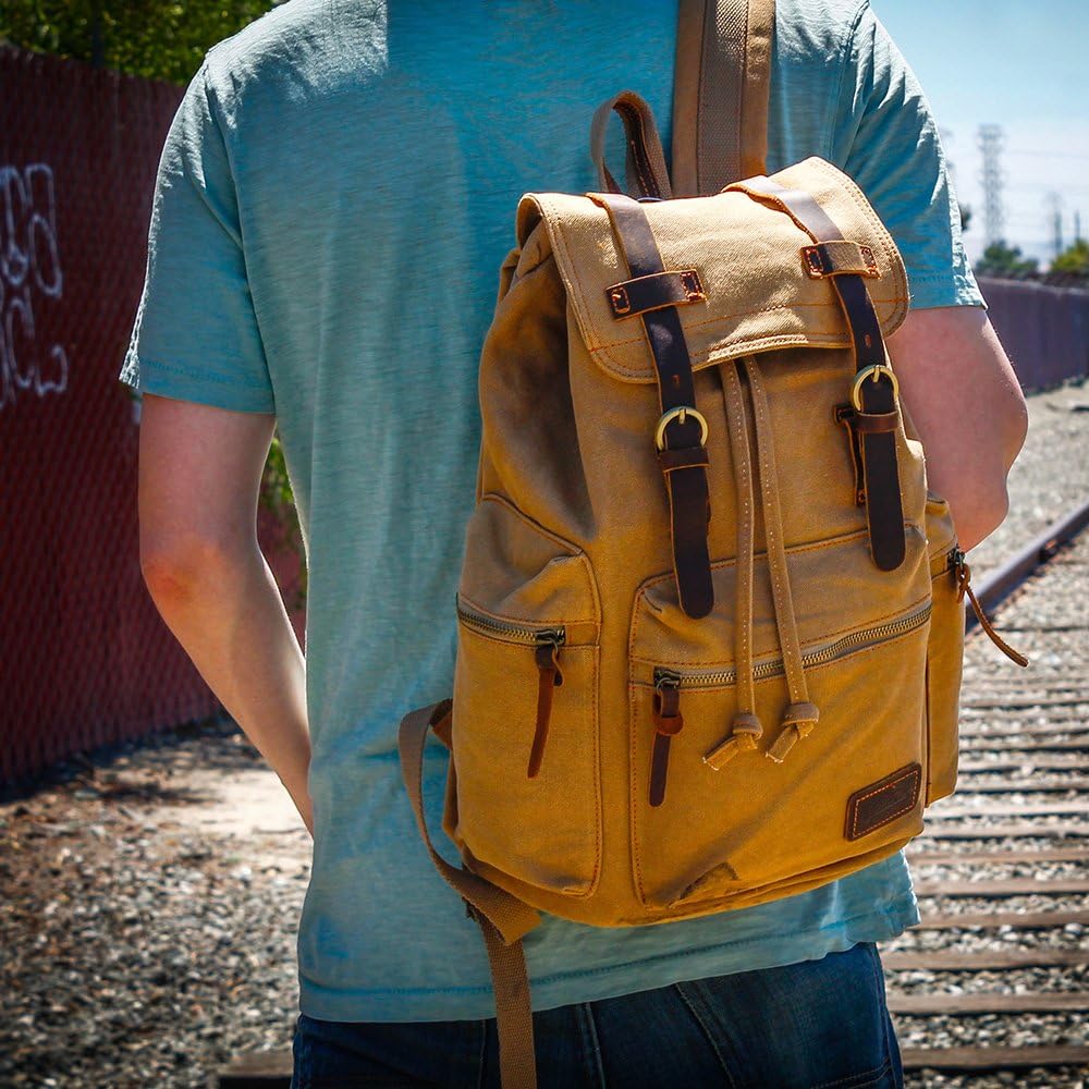 GEARONIC Vintage Canvas Backpack, Casual Daypack Backpacks for Men Women, 15inch Laptop Bag Travel Hiking Camping Rucksack