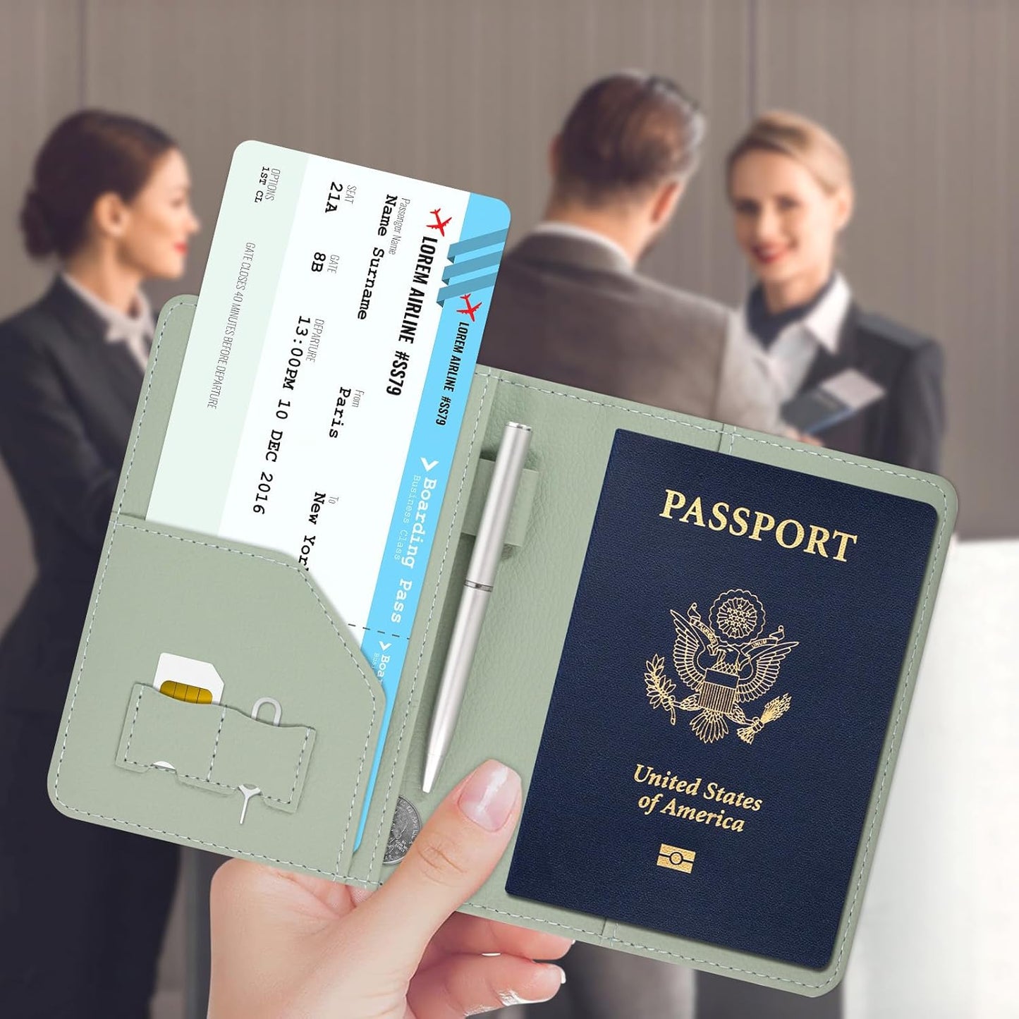 ACdream RFID BLOCKING Passport Holder Travel Wallet, Premium PU Leather Cover Passport Book with Card Holder, Pen Holder, Keep Organization, and Travel Essentials for Women and Men, Agave Green