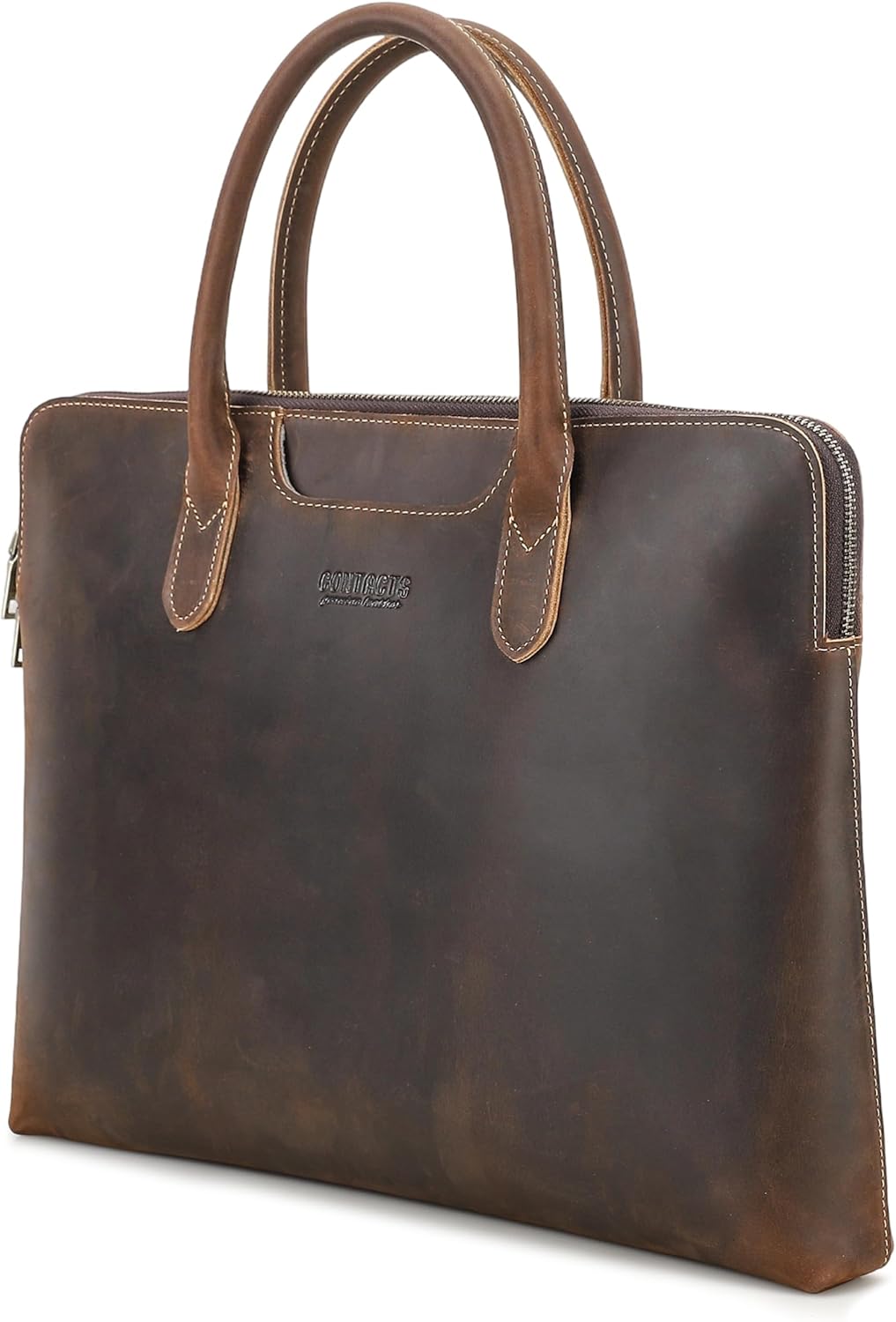 Top Grain Leather 14.2" Slim Laptop Briefcase Handbag, Vintage Handmade with 6 Pockets & Luggage Strap, Compatible with MacBook Pro/Air 13.3"/14.2" & other Laptop/Tablet, Coffee 14.2 Inch