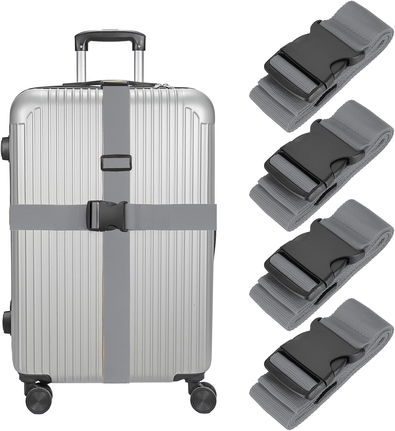 MECCANIXITY Luggage Straps with Quick-Release Buckle Adjustable Suitcase Belt Strap for Suitcase Briefcase Backpack Travel, Gray, Pack of 4
