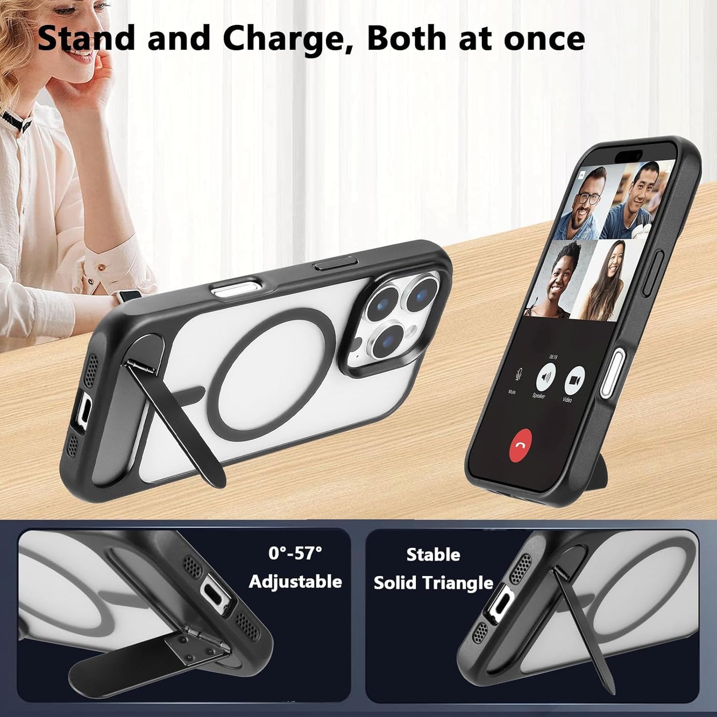 Tikoo Strong Magnetic for iPhone 16 Pro Case with Magsafe and Built-in Invisible Kickstand Slim Translucent Matte Military Grade Protective Phone Case for iPhone 16 Pro 6.3”