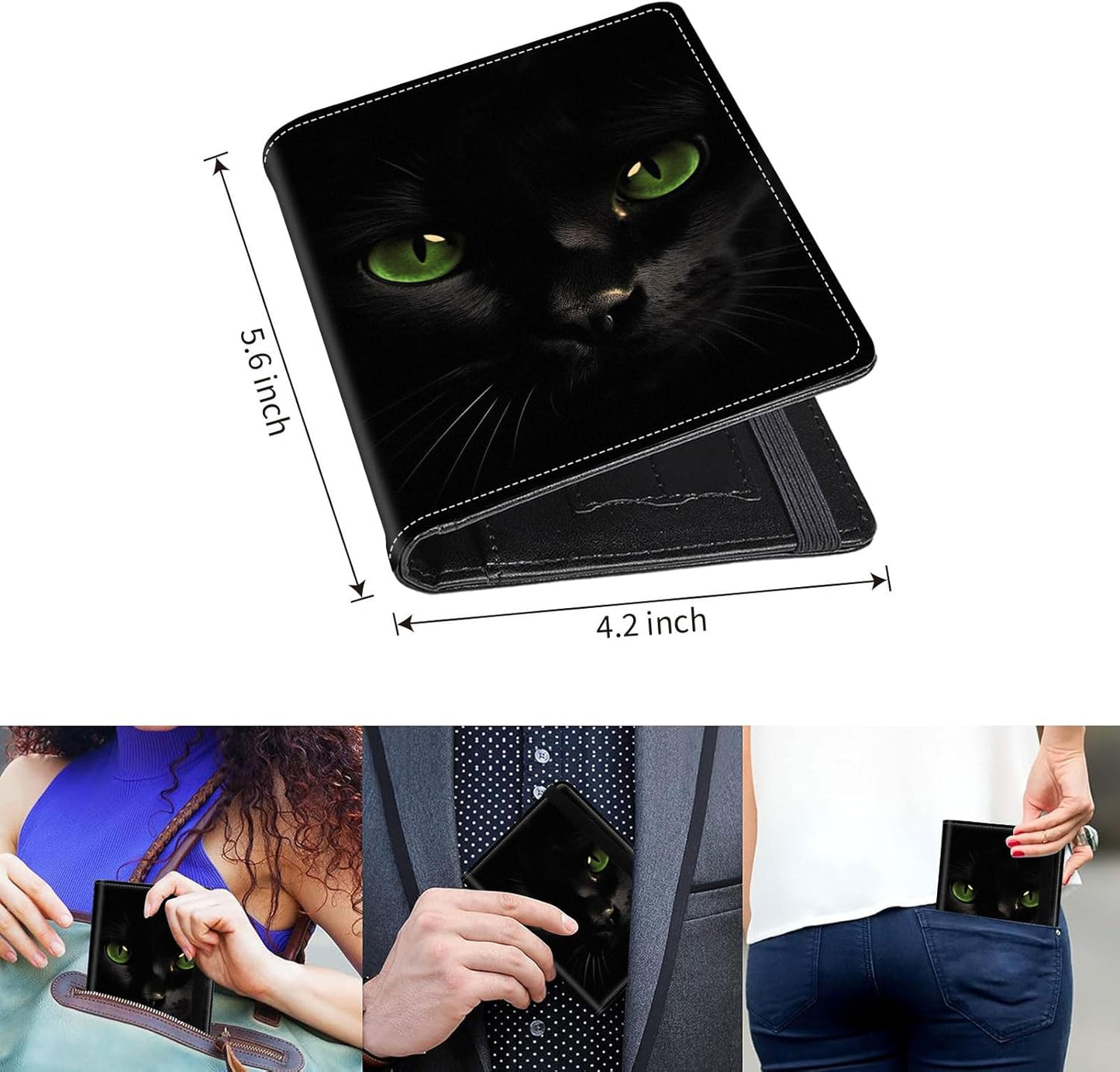 Passport Holder Cover Wallet Travel Essentials RFID Blocking Case Leather Passport Cover Wallet Vaccine Card Slot Organizer for Men Women, Black Cat