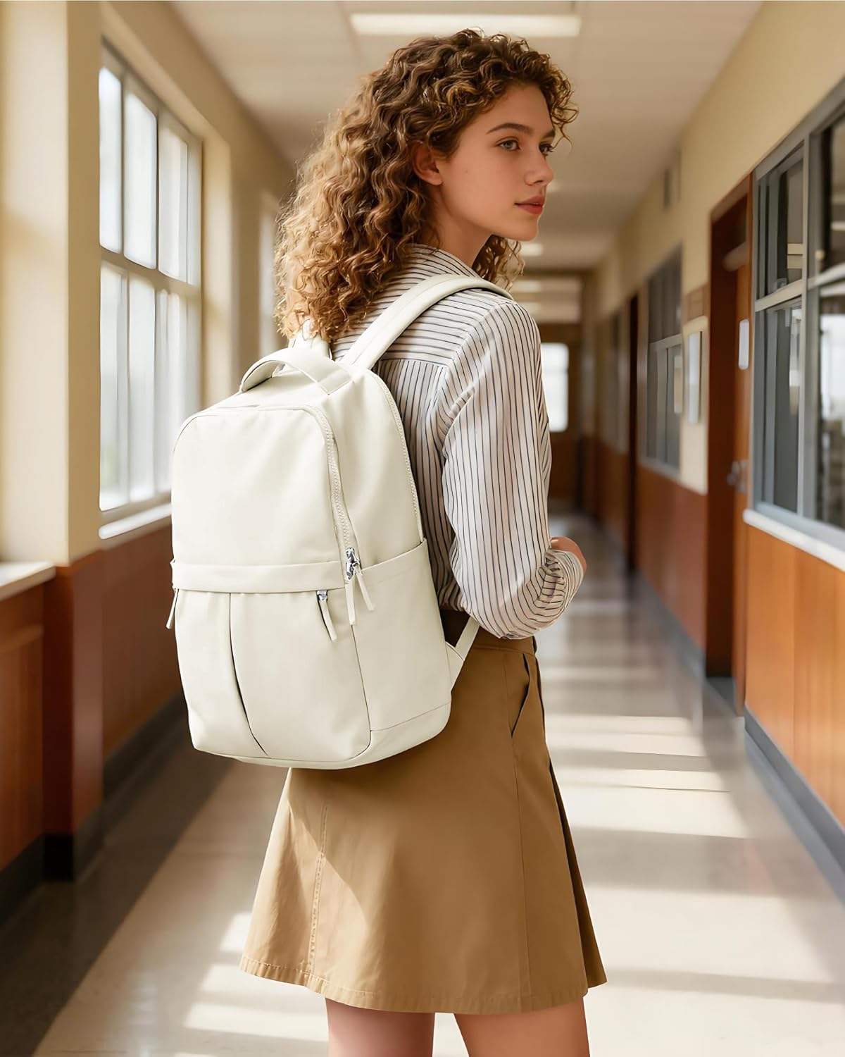 Laptop Backpack for Women Men Gym Work Backpack Casual Daypack Backpacks Small Travel Backpack for Traveling on Airplane Lightweight College Teacher Backpacks for Women Beige